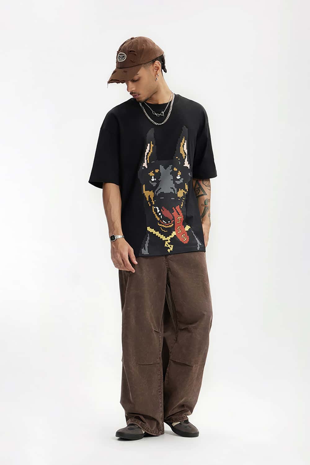 Glow-in-the-Dark Doberman Print T-Shirt - Street Style Loose Short Sleeve