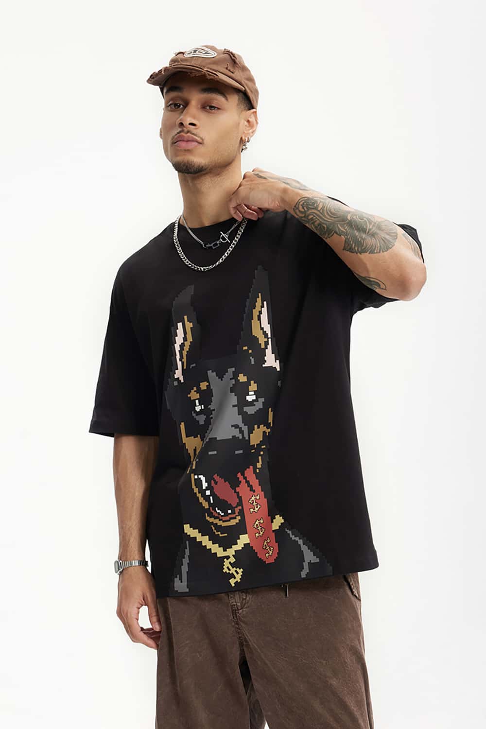 Glow-in-the-Dark Doberman Print T-Shirt - Street Style Loose Short Sleeve