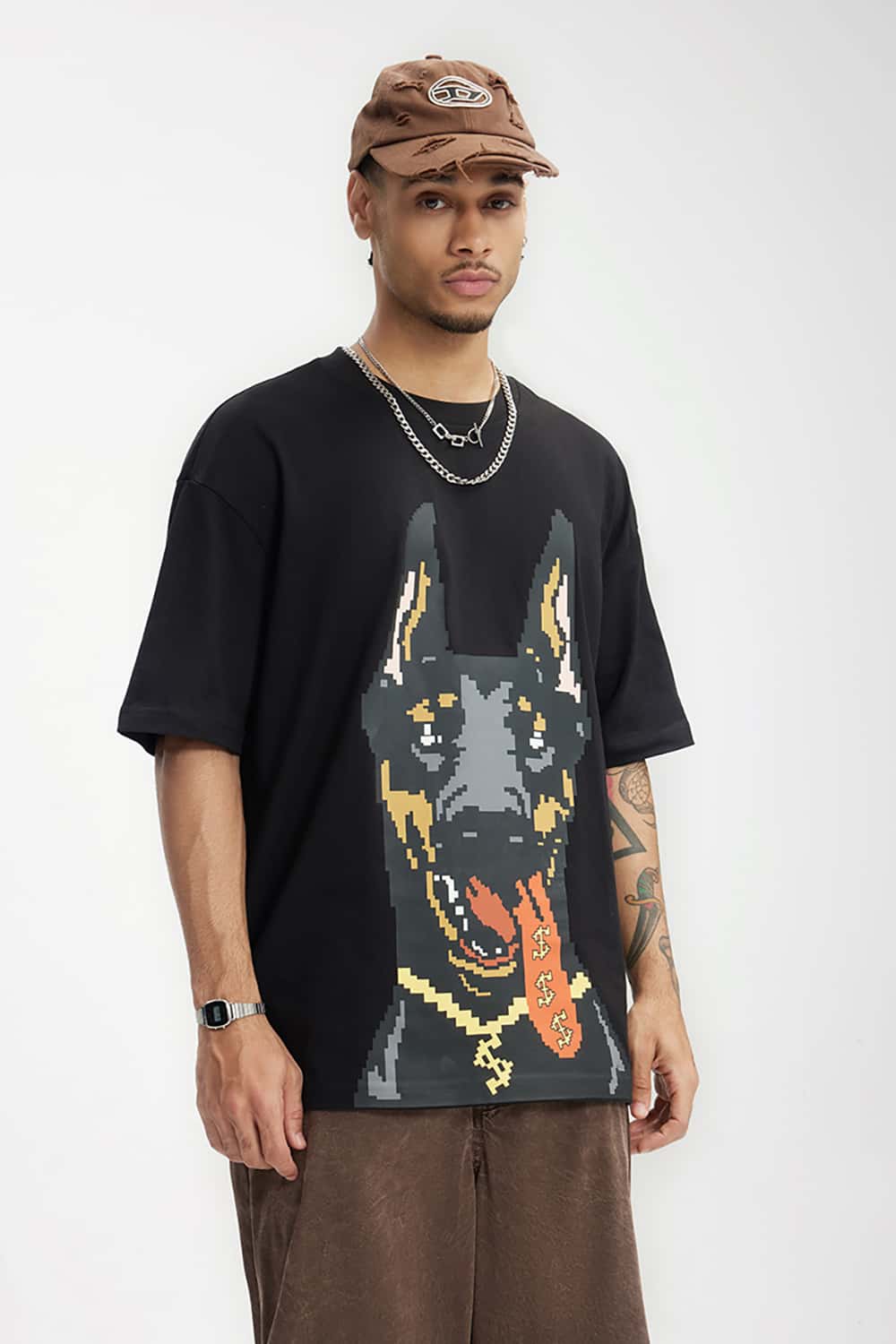 Glow-in-the-Dark Doberman Print T-Shirt - Street Style Loose Short Sleeve