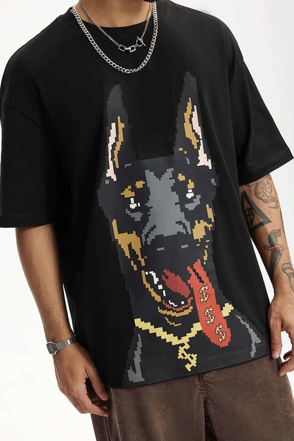 Glow-in-the-Dark Doberman Print T-Shirt - Street Style Loose Short Sleeve