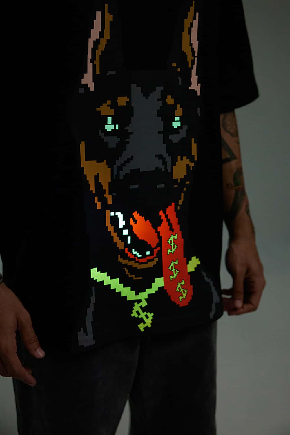 Glow-in-the-Dark Doberman Print T-Shirt - Street Style Loose Short Sleeve