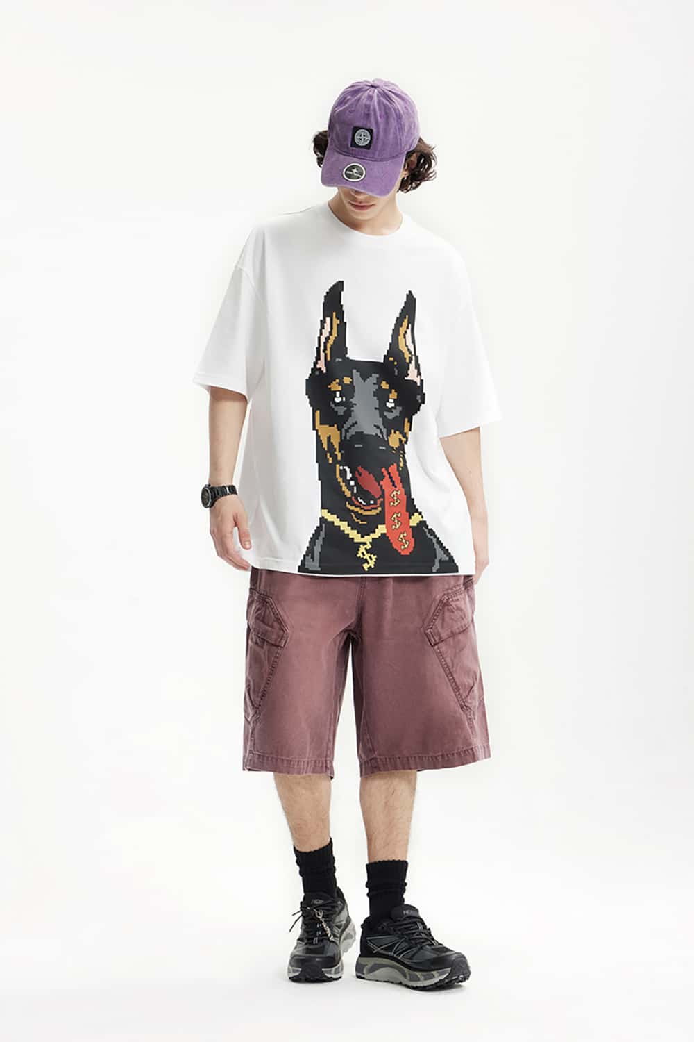 Glow-in-the-Dark Doberman Print T-Shirt - Street Style Loose Short Sleeve
