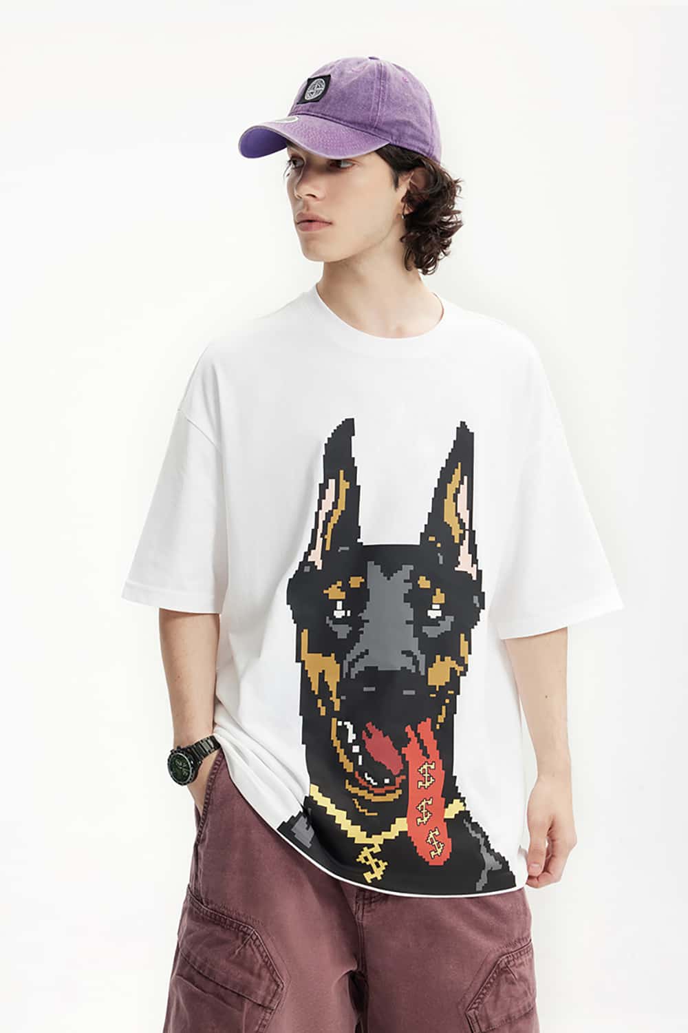 Glow-in-the-Dark Doberman Print T-Shirt - Street Style Loose Short Sleeve