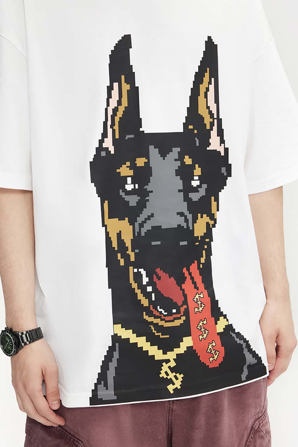 Glow-in-the-Dark Doberman Print T-Shirt - Street Style Loose Short Sleeve