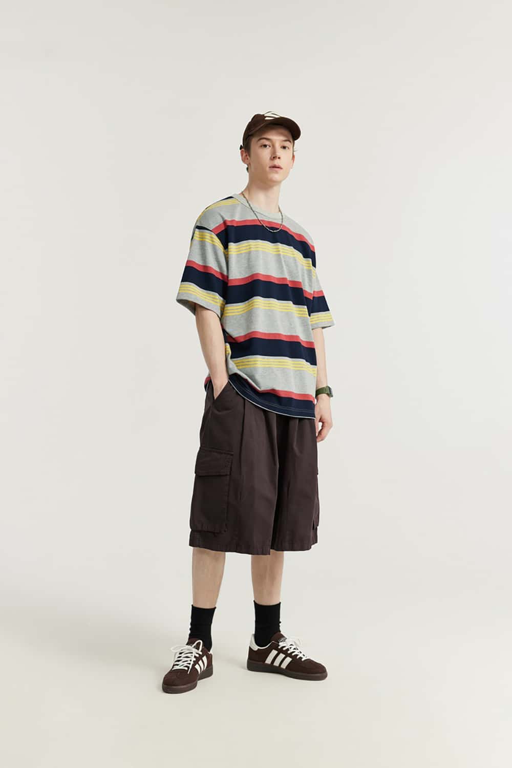 Garment Washed Wide-Leg Utility Shorts - Mid-Length