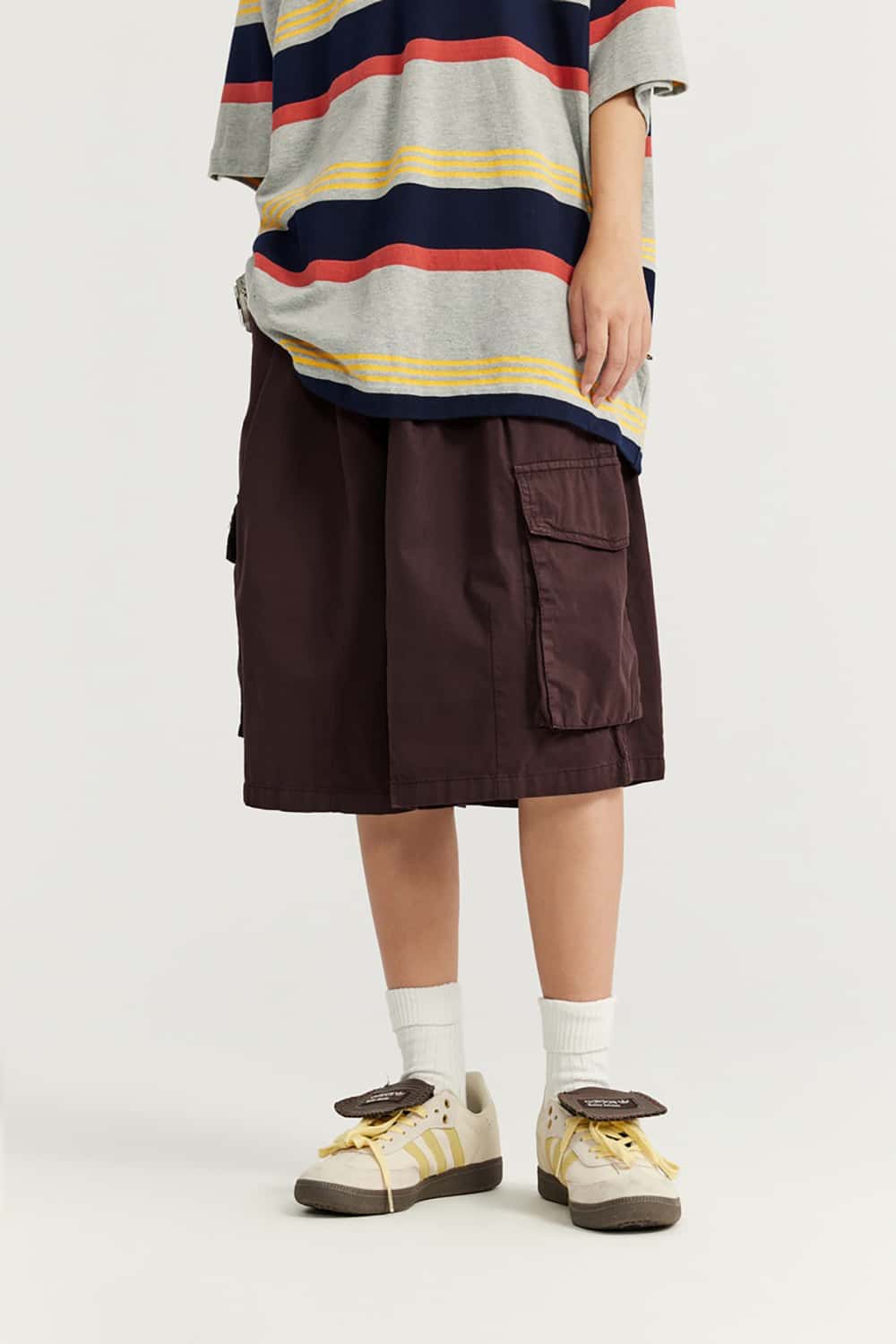 Garment Washed Wide-Leg Utility Shorts - Mid-Length