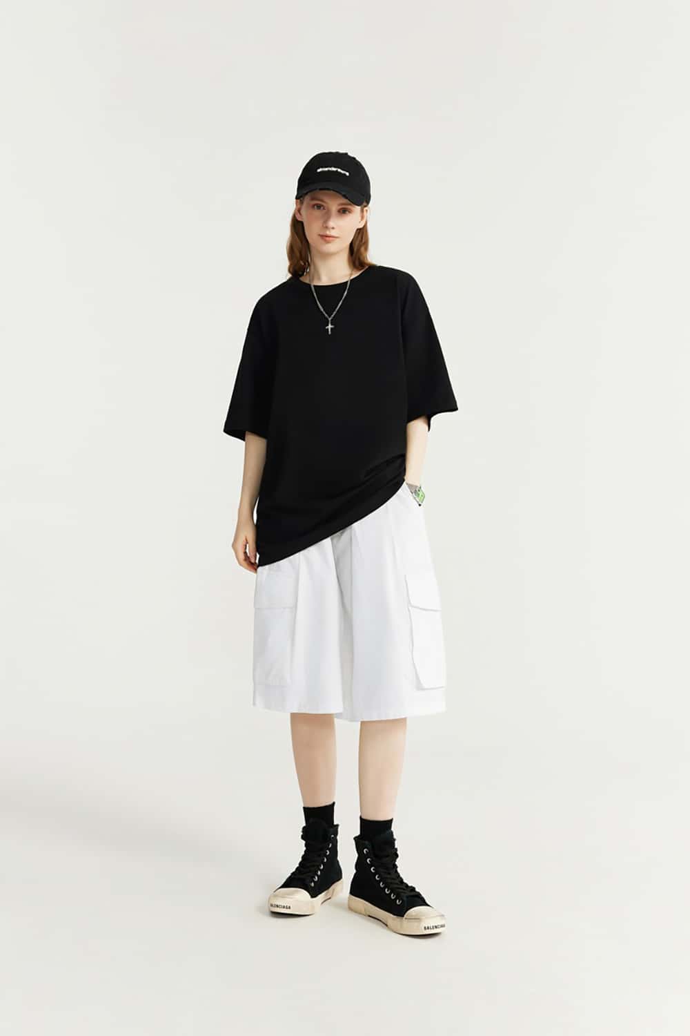 Garment Washed Wide-Leg Utility Shorts - Mid-Length