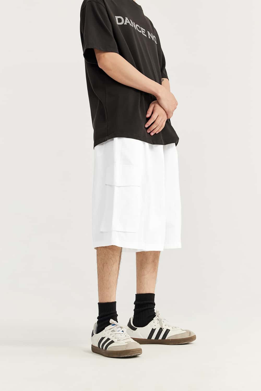 Garment Washed Wide-Leg Utility Shorts - Mid-Length