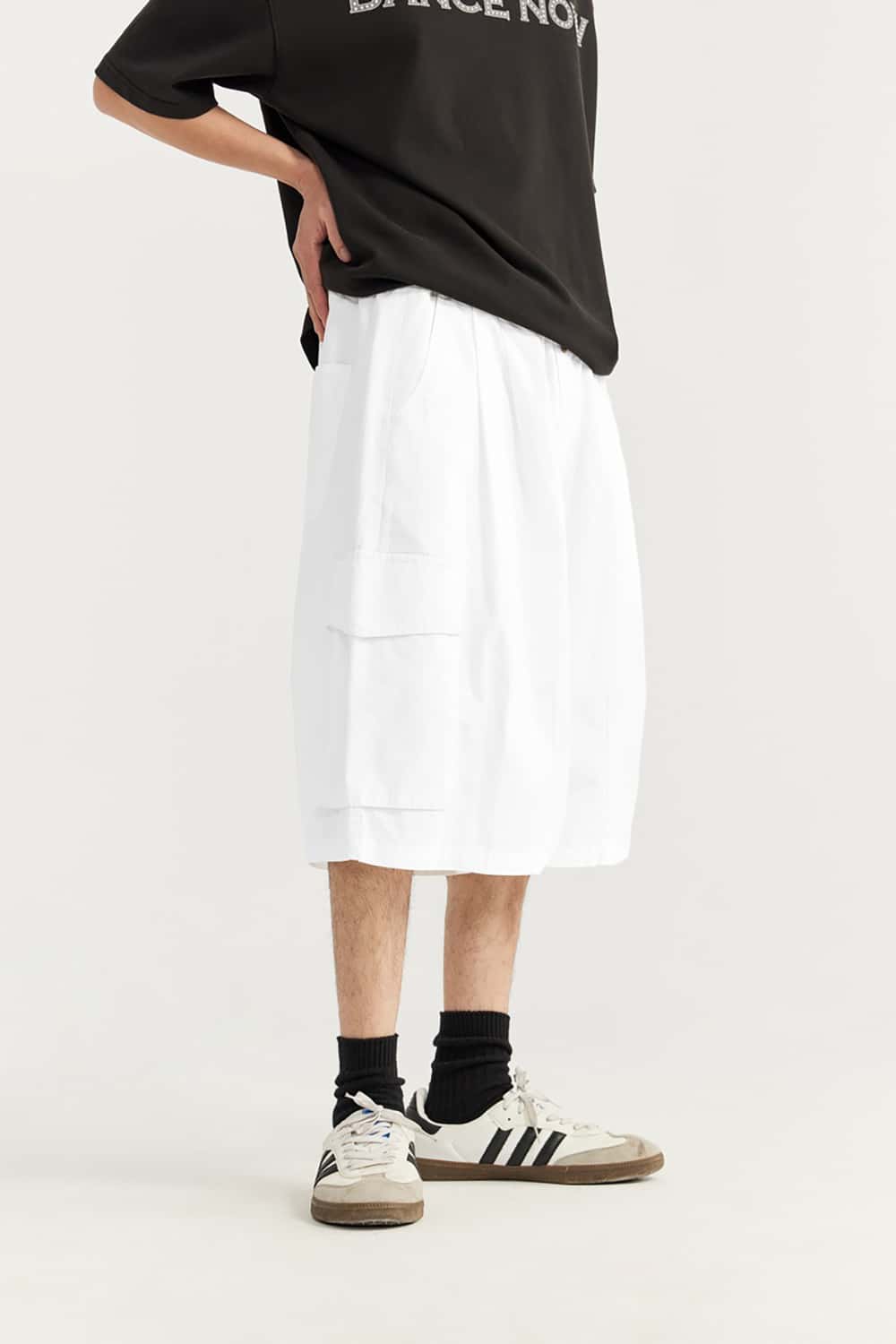 Garment Washed Wide-Leg Utility Shorts - Mid-Length