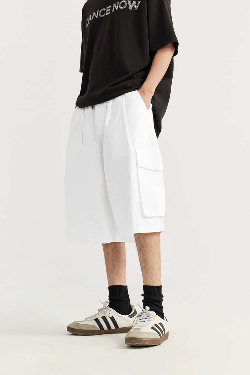 Garment Washed Wide-Leg Utility Shorts - Mid-Length