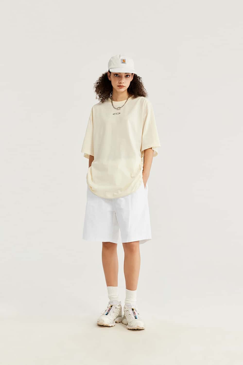 Eco-Friendly Garment-Washed Straight-Leg Mid-Length Shorts