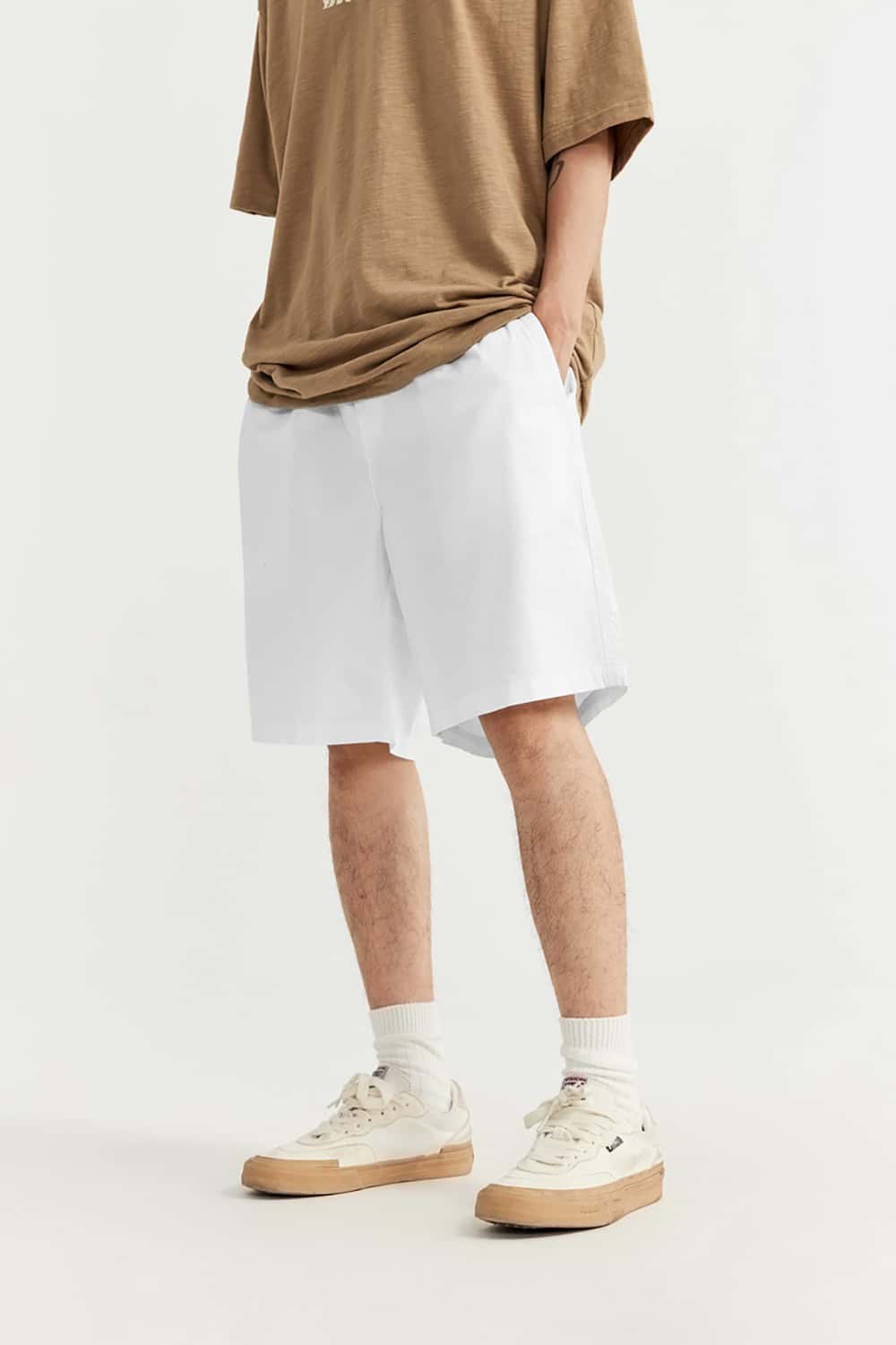 Eco-Friendly Garment-Washed Straight-Leg Mid-Length Shorts