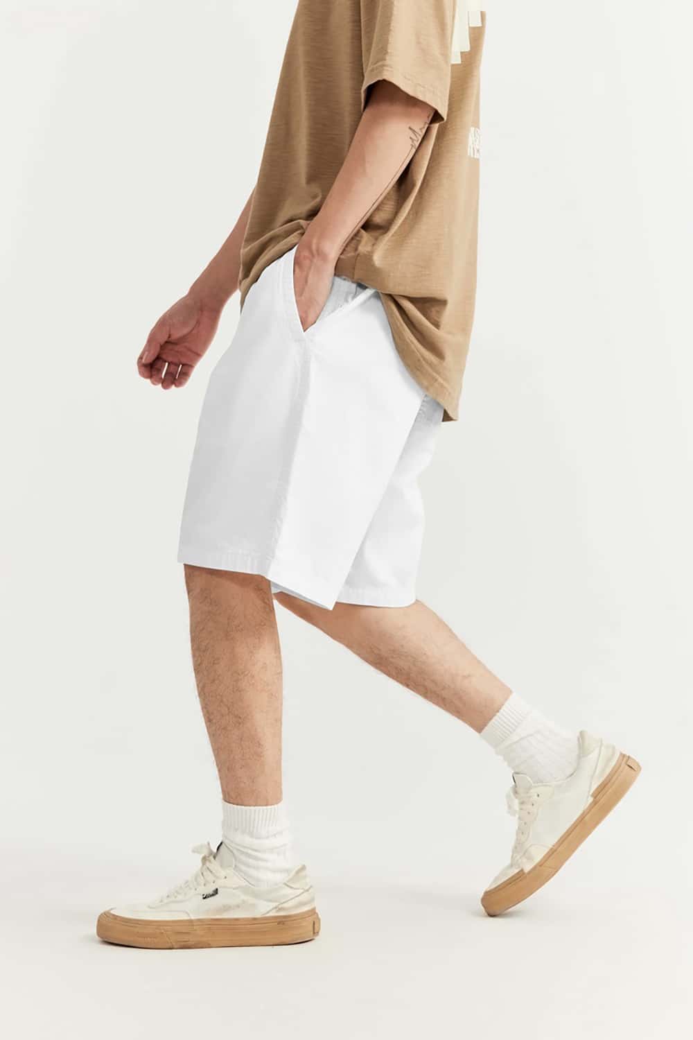 Eco-Friendly Garment-Washed Straight-Leg Mid-Length Shorts