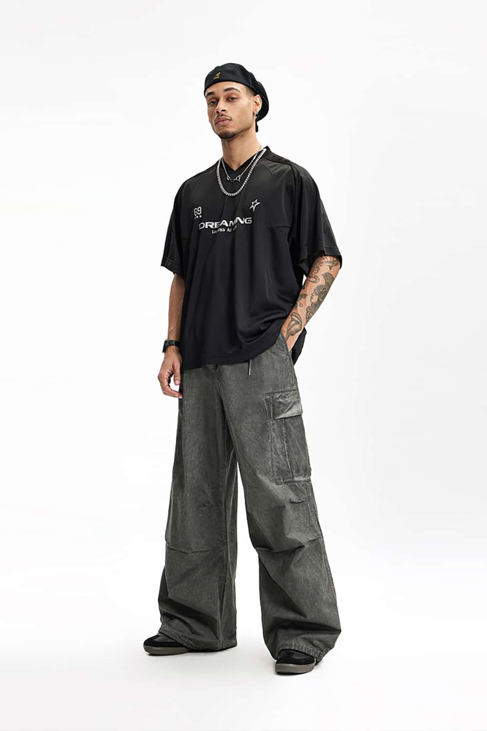 Heavy Washed Cargo Pants with Vintage Pockets - Loose Wide-Leg Casual Trousers