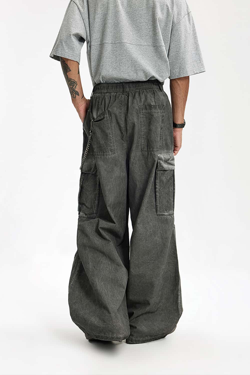 Heavy Washed Cargo Pants with Vintage Pockets - Loose Wide-Leg Casual Trousers