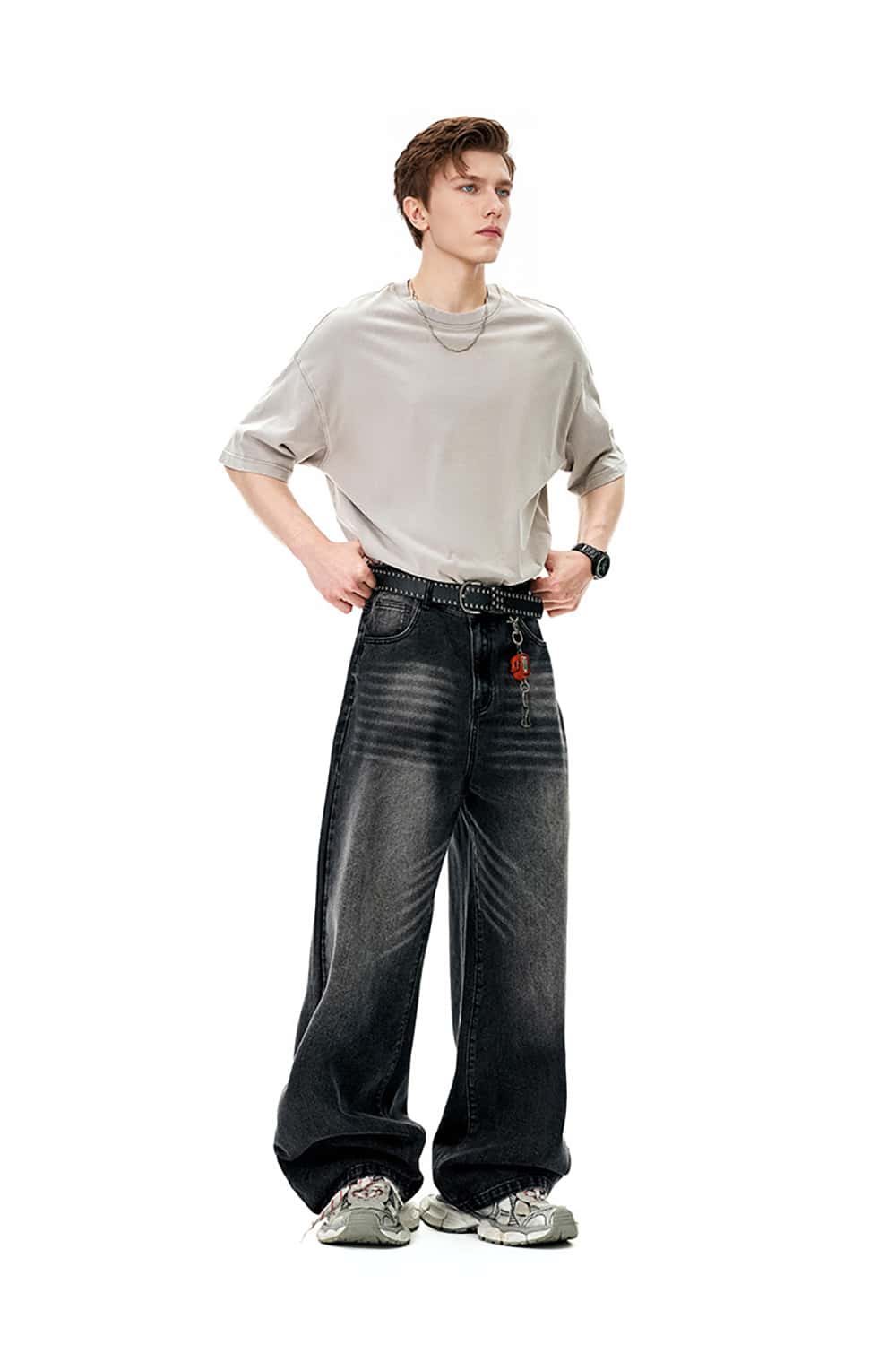 Classic Distressed Straight-Leg Denim Jeans - Wide-Leg Streetwear Casual Pants