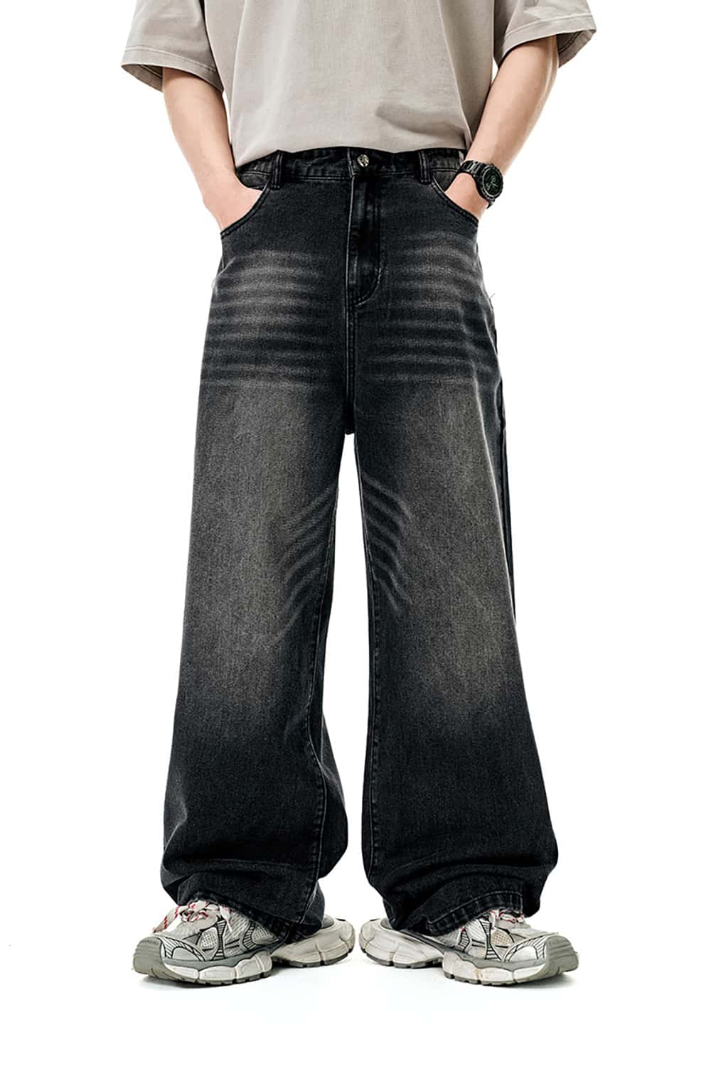 Classic Distressed Straight-Leg Denim Jeans - Wide-Leg Streetwear Casual Pants