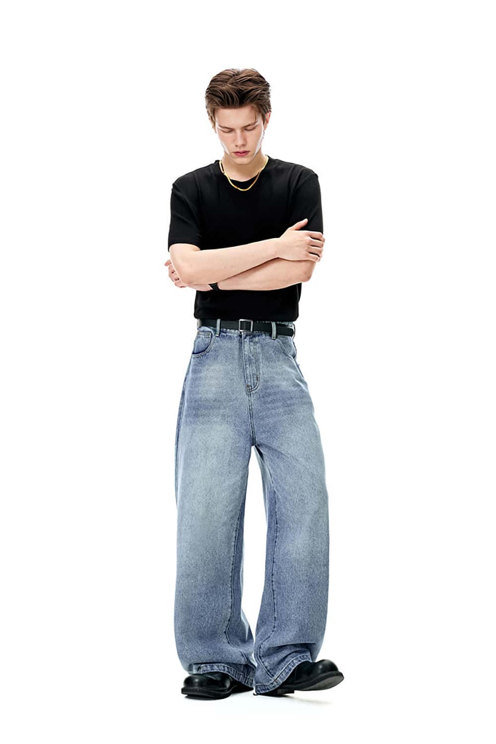 Classic Distressed Straight-Leg Denim Jeans - Wide-Leg Streetwear Casual Pants