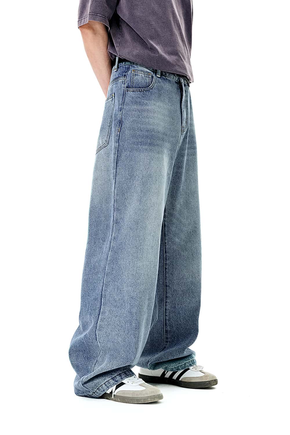 Classic Distressed Straight-Leg Denim Jeans - Wide-Leg Streetwear Casual Pants