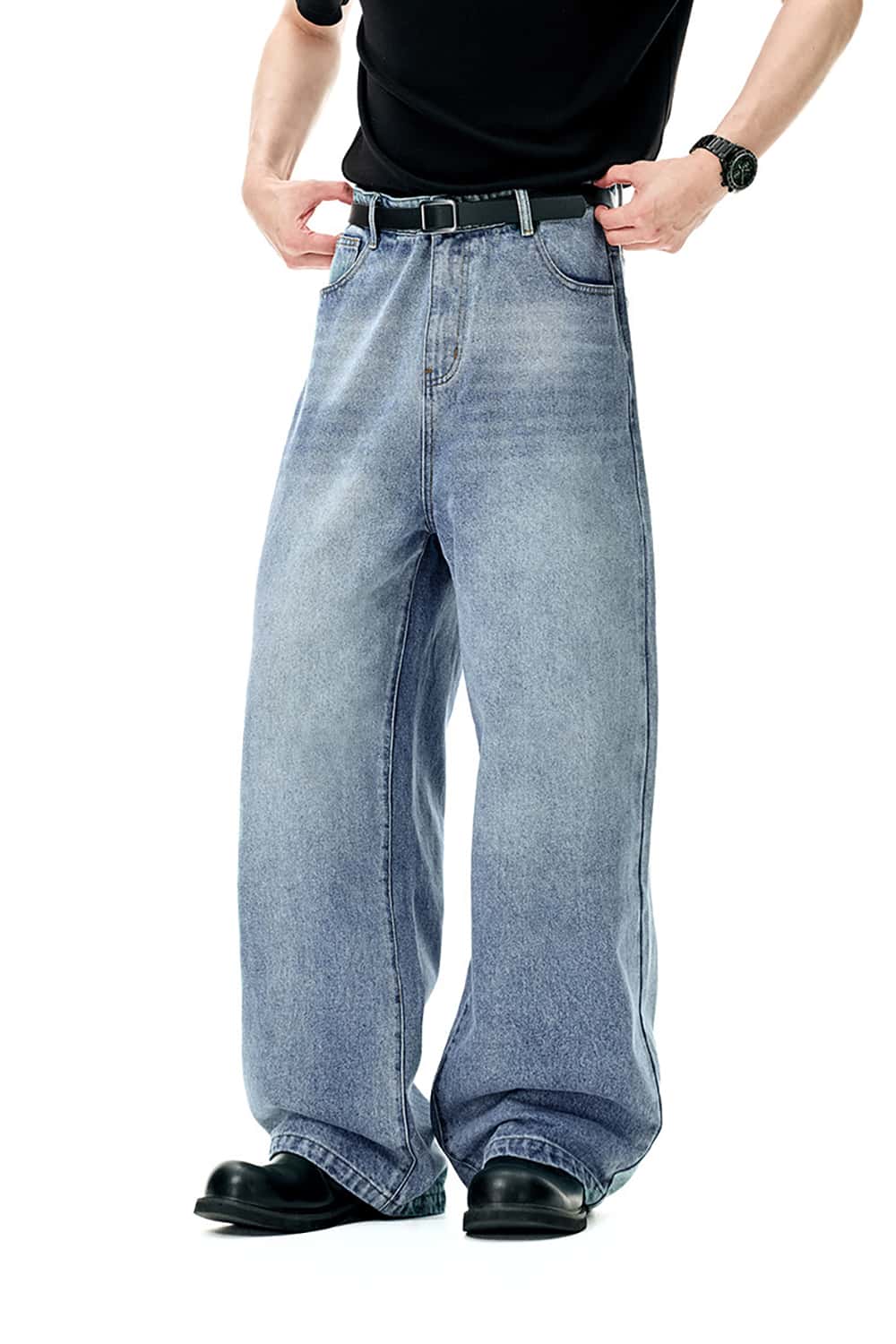 Classic Distressed Straight-Leg Denim Jeans - Wide-Leg Streetwear Casual Pants