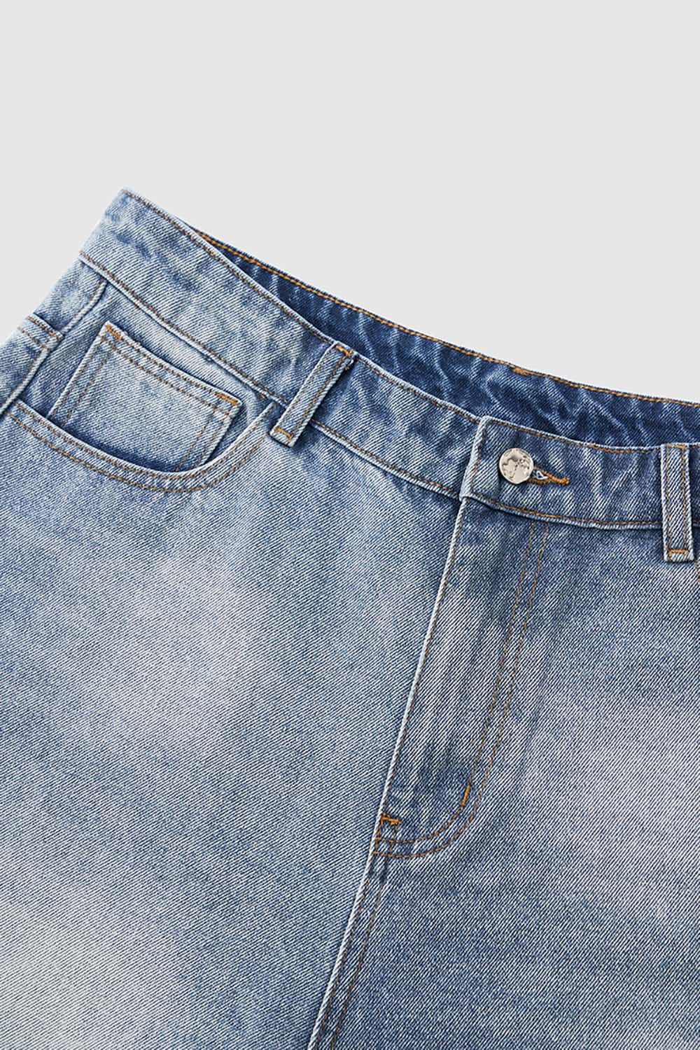 Classic Distressed Straight-Leg Denim Jeans - Wide-Leg Streetwear Casual Pants