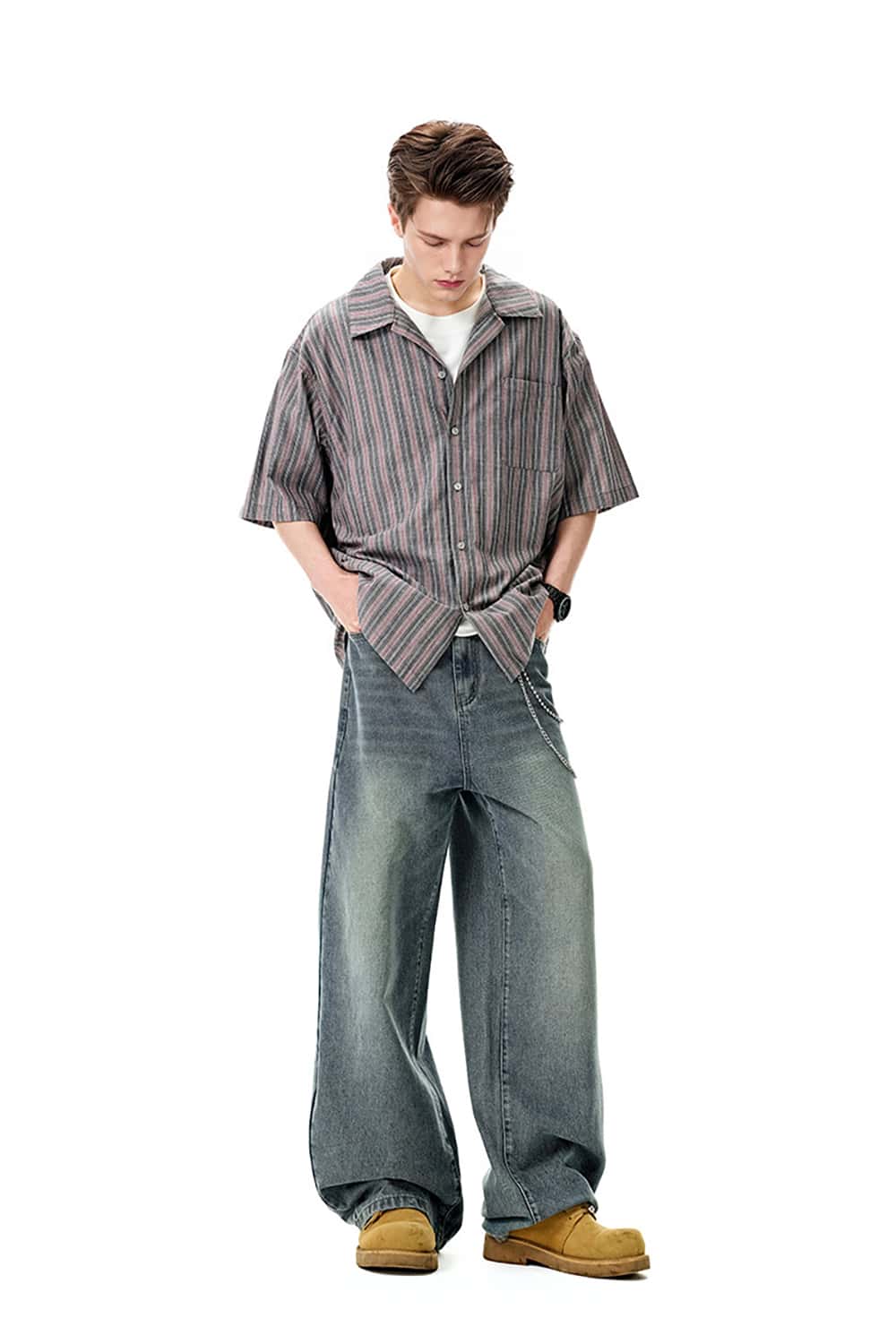 Classic Distressed Straight-Leg Denim Jeans - Wide-Leg Streetwear Casual Pants