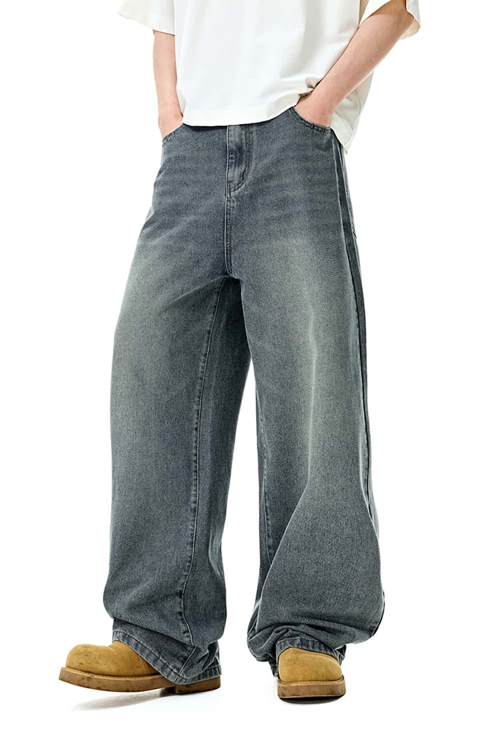 Classic Distressed Straight-Leg Denim Jeans - Wide-Leg Streetwear Casual Pants