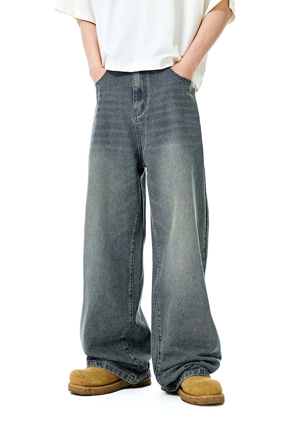 Classic Distressed Straight-Leg Denim Jeans - Wide-Leg Streetwear Casual Pants