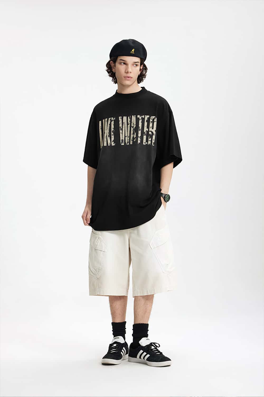 Vintage Cracked Print Washed T-Shirt - Loose Short Sleeve