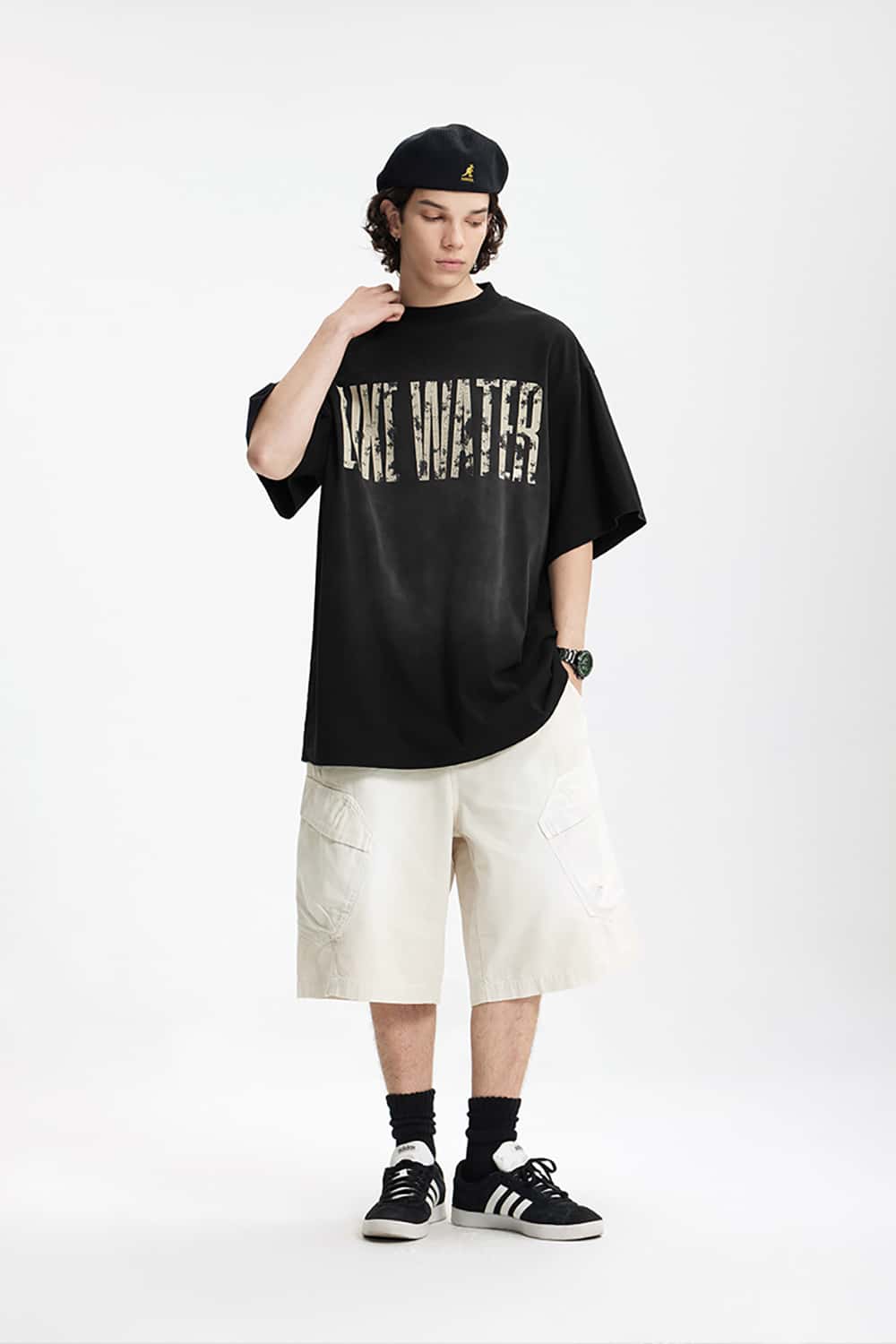 Vintage Cracked Print Washed T-Shirt - Loose Short Sleeve
