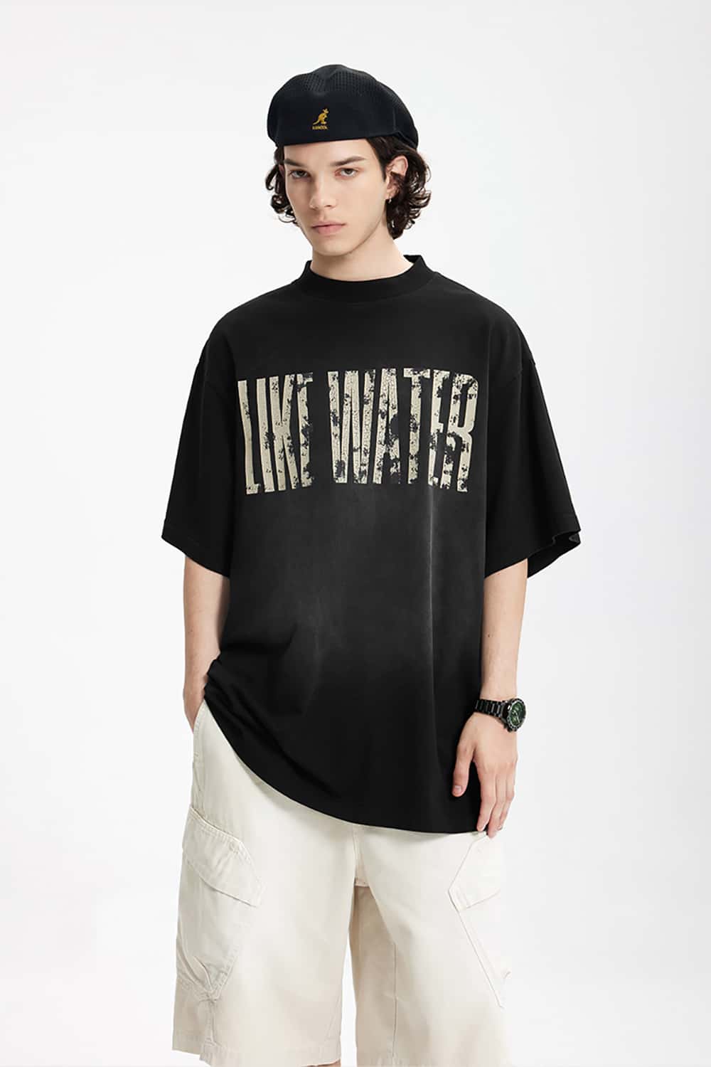 Vintage Cracked Print Washed T-Shirt - Loose Short Sleeve