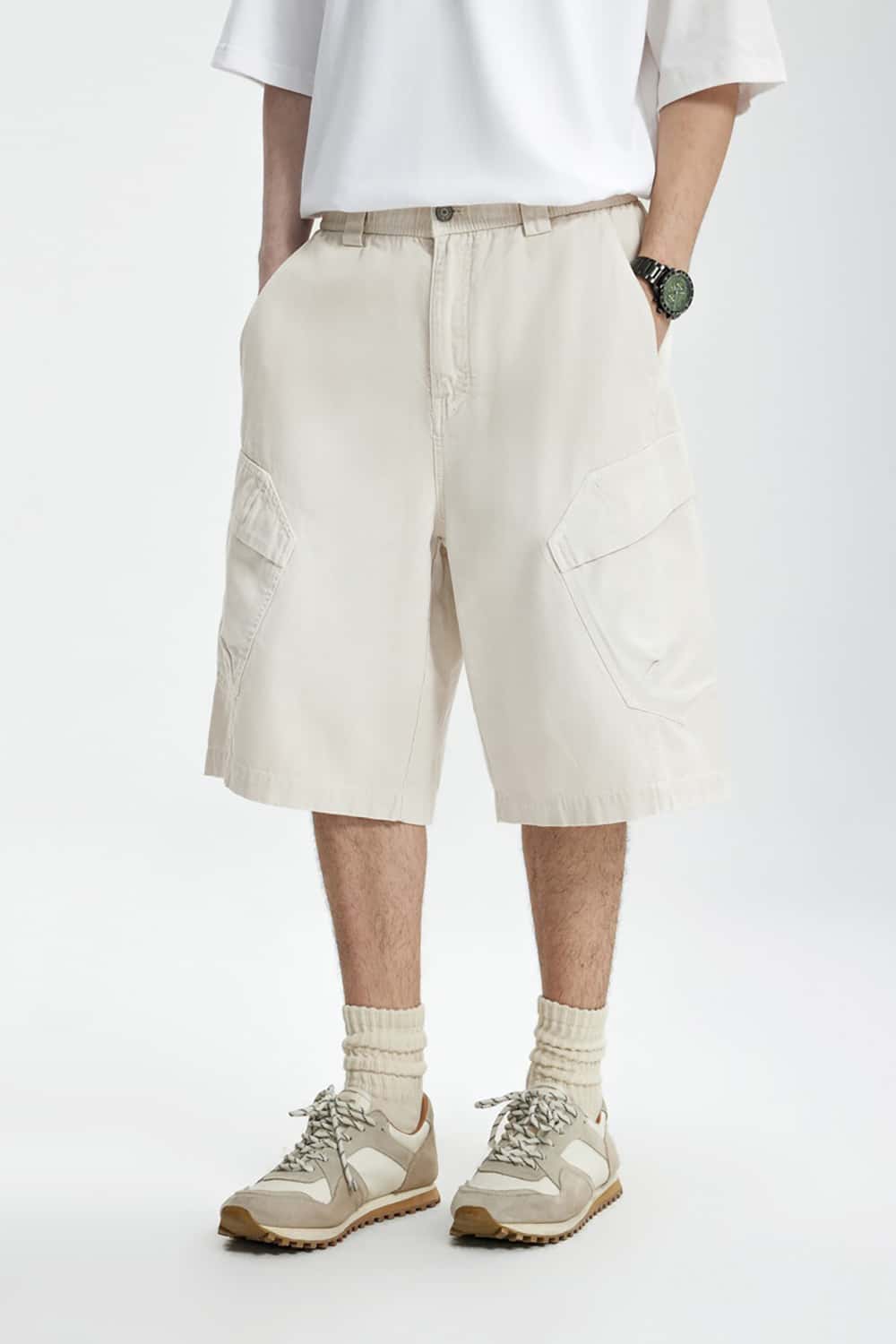 Heavy Wash Multi-Pocket Utility Cargo Shorts - Loose Fit Casual Mid-Length