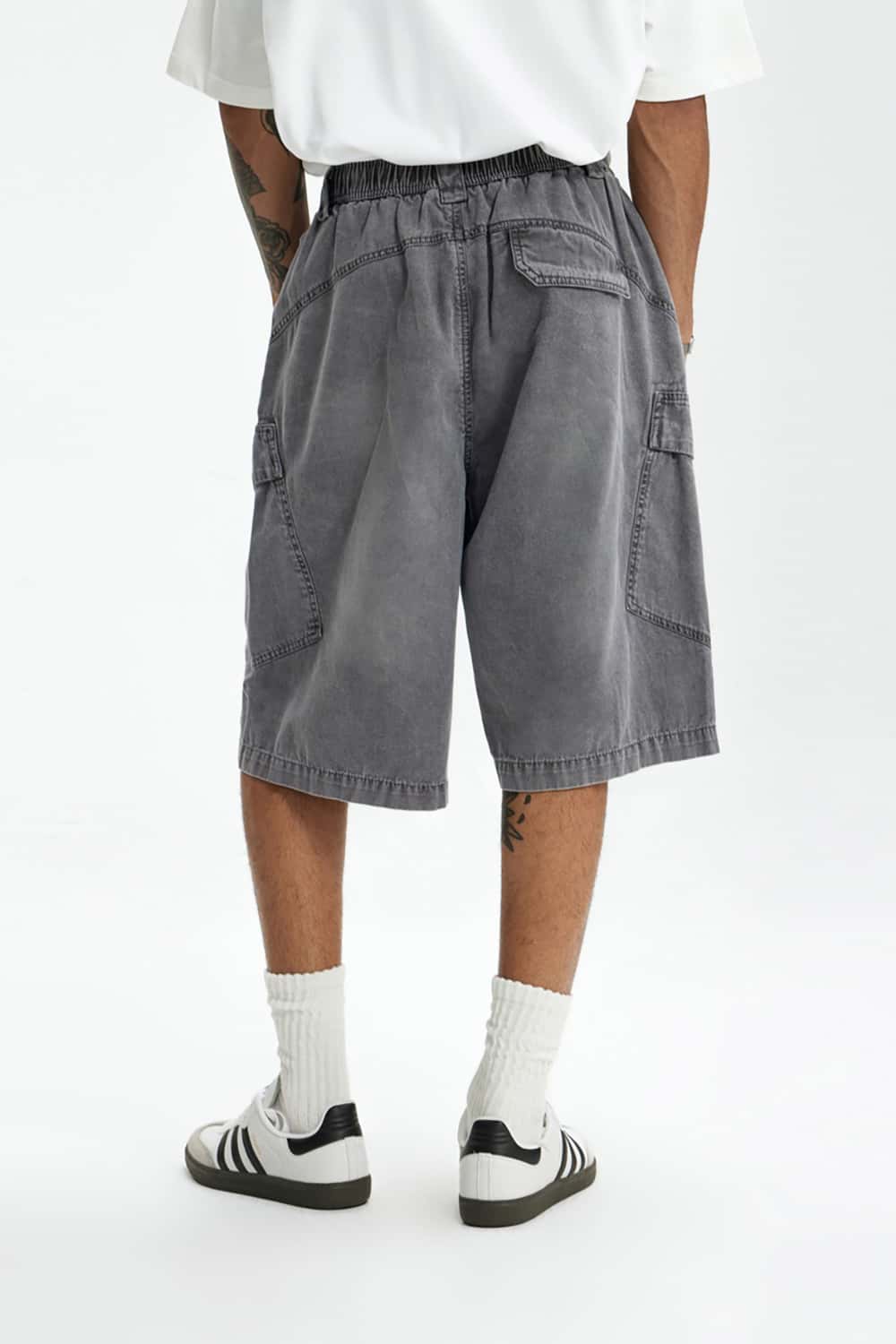 Heavy Wash Multi-Pocket Utility Cargo Shorts - Loose Fit Casual Mid-Length