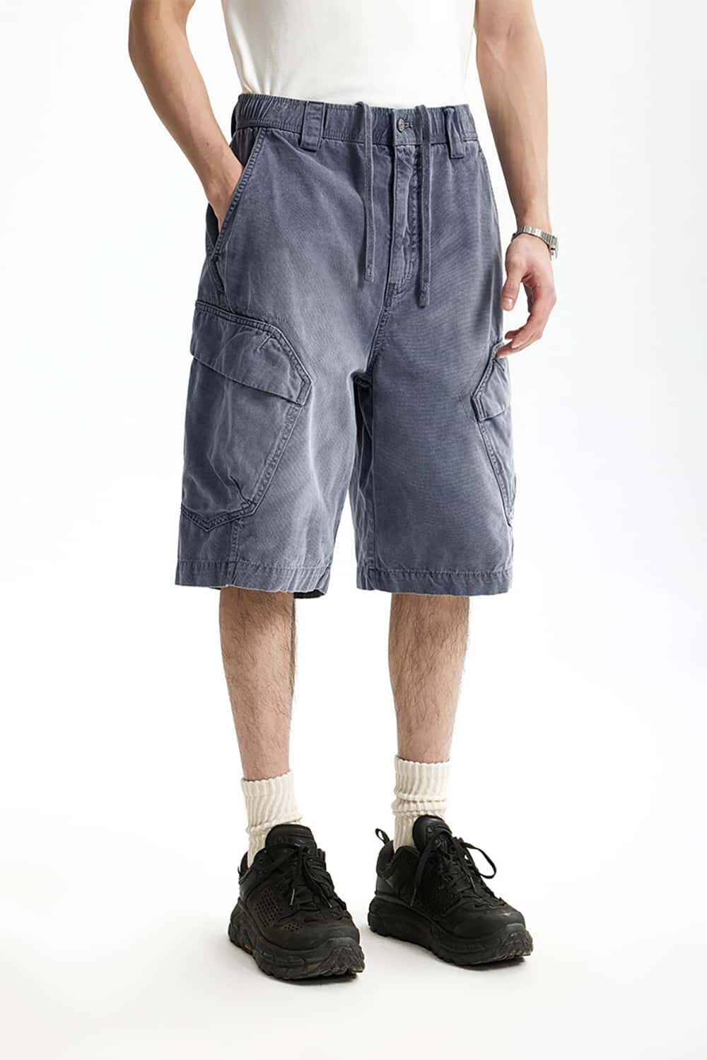 Heavy Wash Multi-Pocket Utility Cargo Shorts - Loose Fit Casual Mid-Length