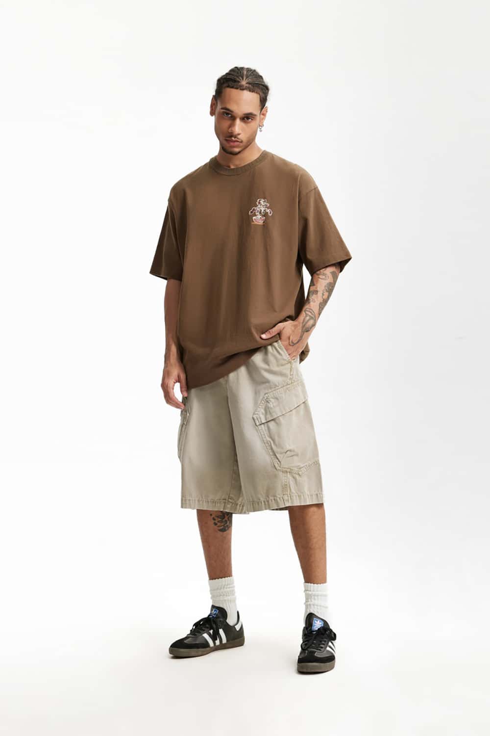 Heavy Wash Multi-Pocket Utility Cargo Shorts - Loose Fit Casual Mid-Length