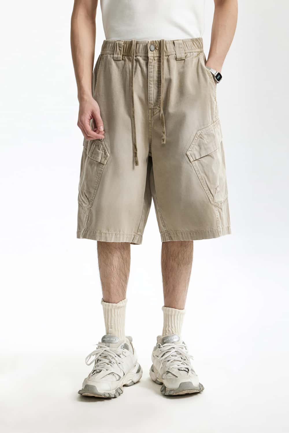 Heavy Wash Multi-Pocket Utility Cargo Shorts - Loose Fit Casual Mid-Length