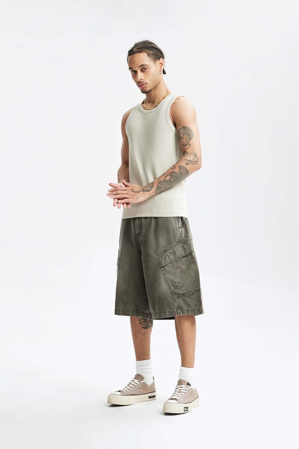 Heavy Wash Multi-Pocket Utility Cargo Shorts - Loose Fit Casual Mid-Length