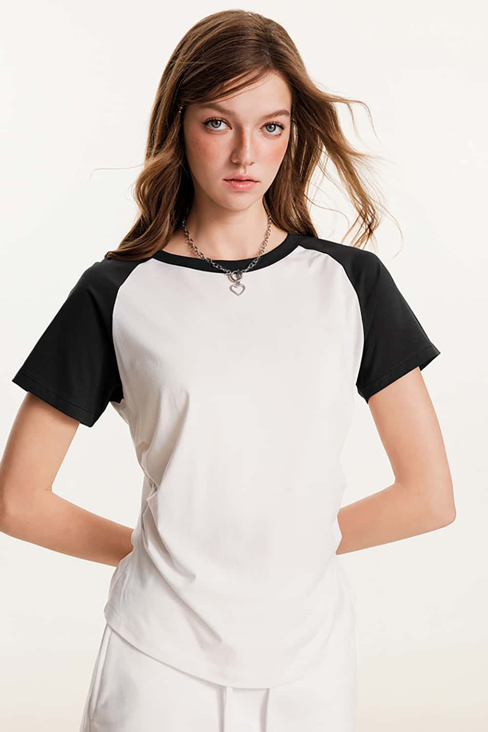Lightweight Slimming Pleated Waist Color Block Sports Fitness Short Sleeve T-Shirt