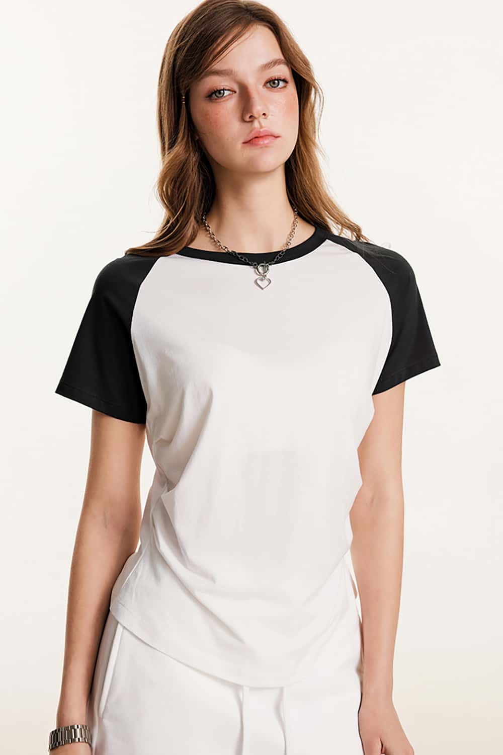 Lightweight Slimming Pleated Waist Color Block Sports Fitness Short Sleeve T-Shirt
