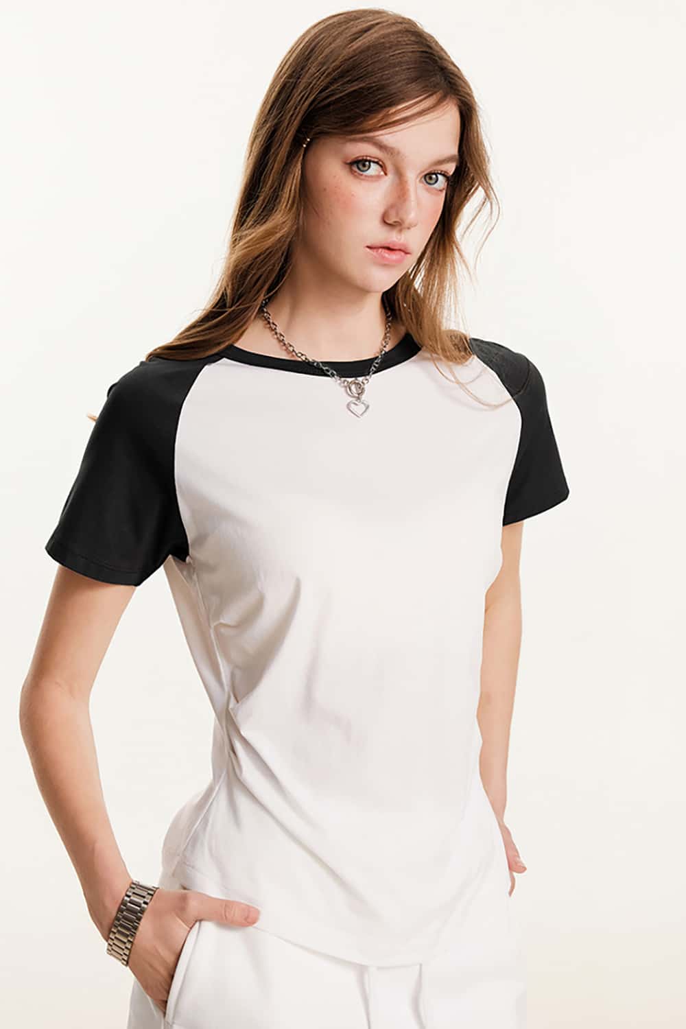 Lightweight Slimming Pleated Waist Color Block Sports Fitness Short Sleeve T-Shirt