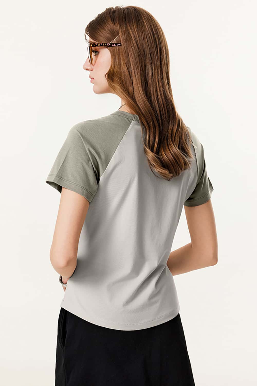 Lightweight Slimming Pleated Waist Color Block Sports Fitness Short Sleeve T-Shirt