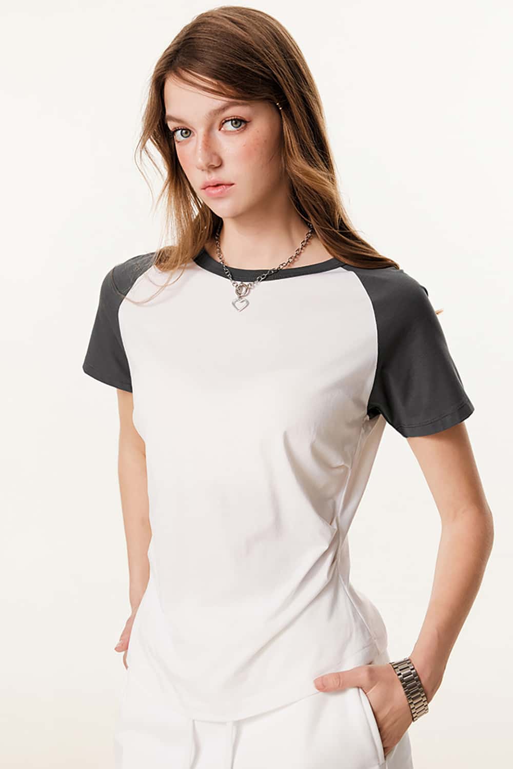 Lightweight Slimming Pleated Waist Color Block Sports Fitness Short Sleeve T-Shirt