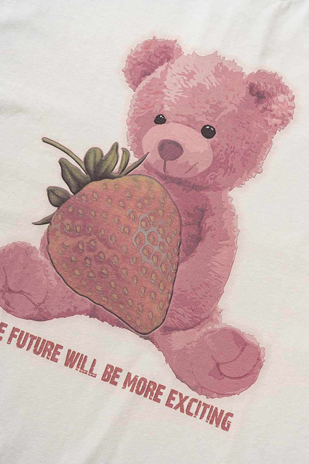 230g Fabric Strawberry Bear Print Short Sleeve T-Shirt - Cool and Loose Fit