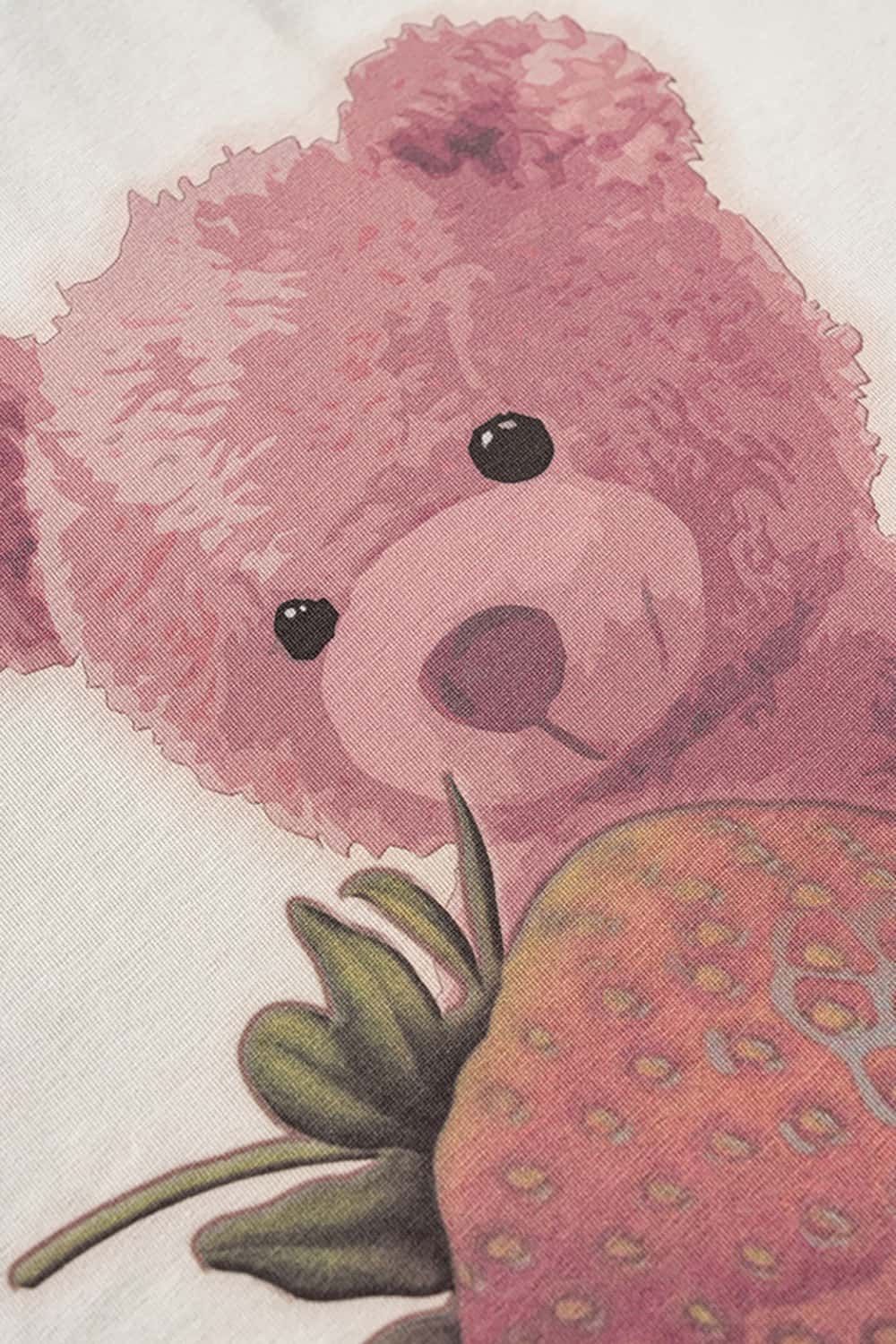 230g Fabric Strawberry Bear Print Short Sleeve T-Shirt - Cool and Loose Fit