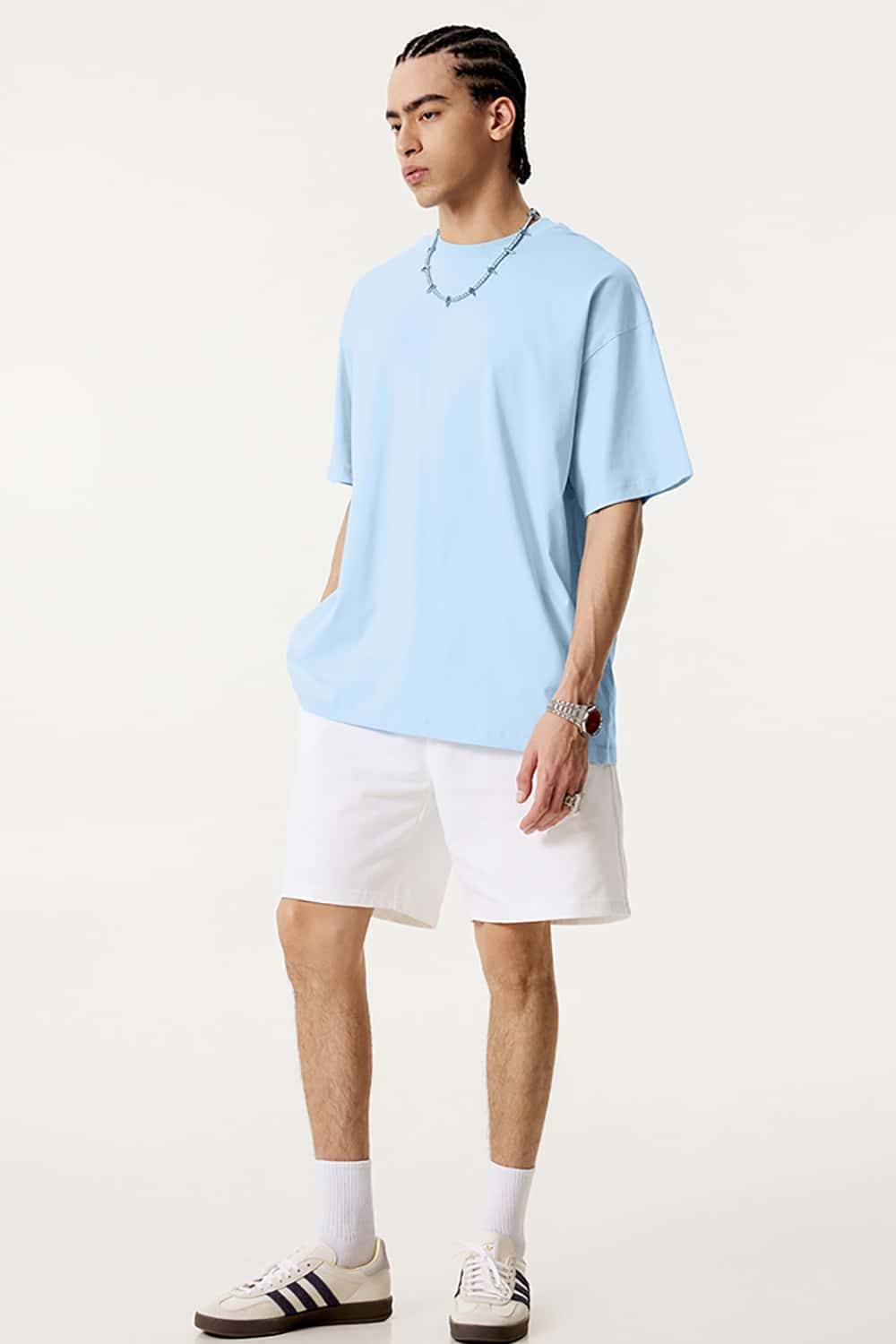 180g Low Shrink Pure Cotton Drop Shoulder Solid Color Short Sleeve T-Shirt