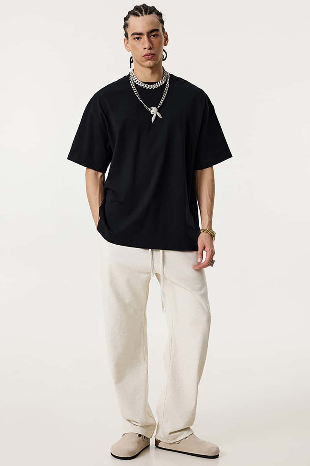 180g Low Shrink Pure Cotton Drop Shoulder Solid Color Short Sleeve T-Shirt