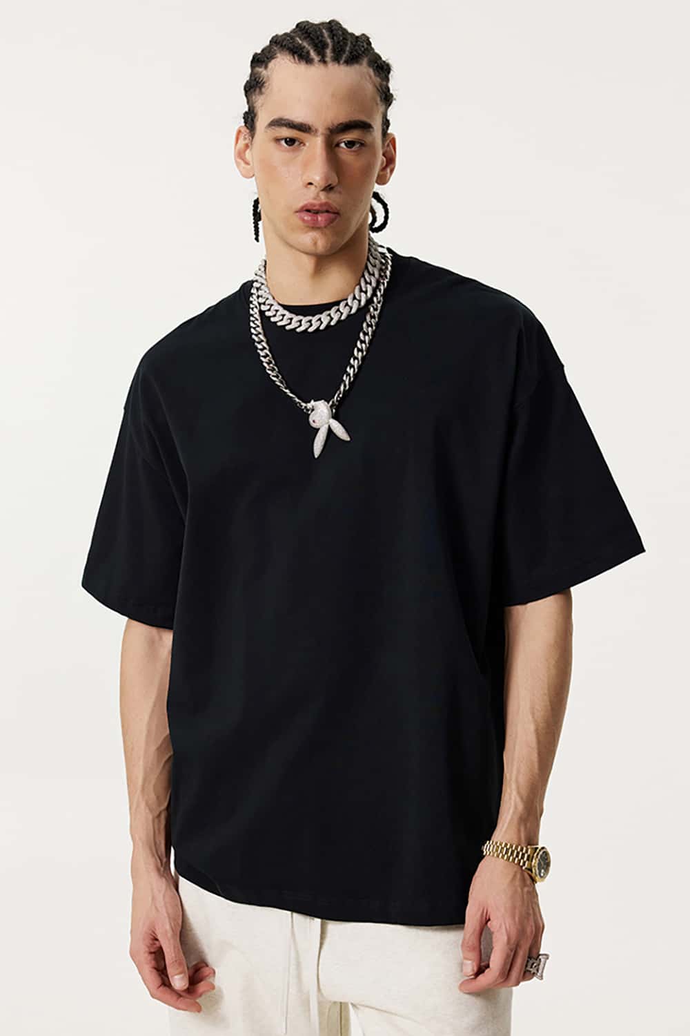 180g Low Shrink Pure Cotton Drop Shoulder Solid Color Short Sleeve T-Shirt