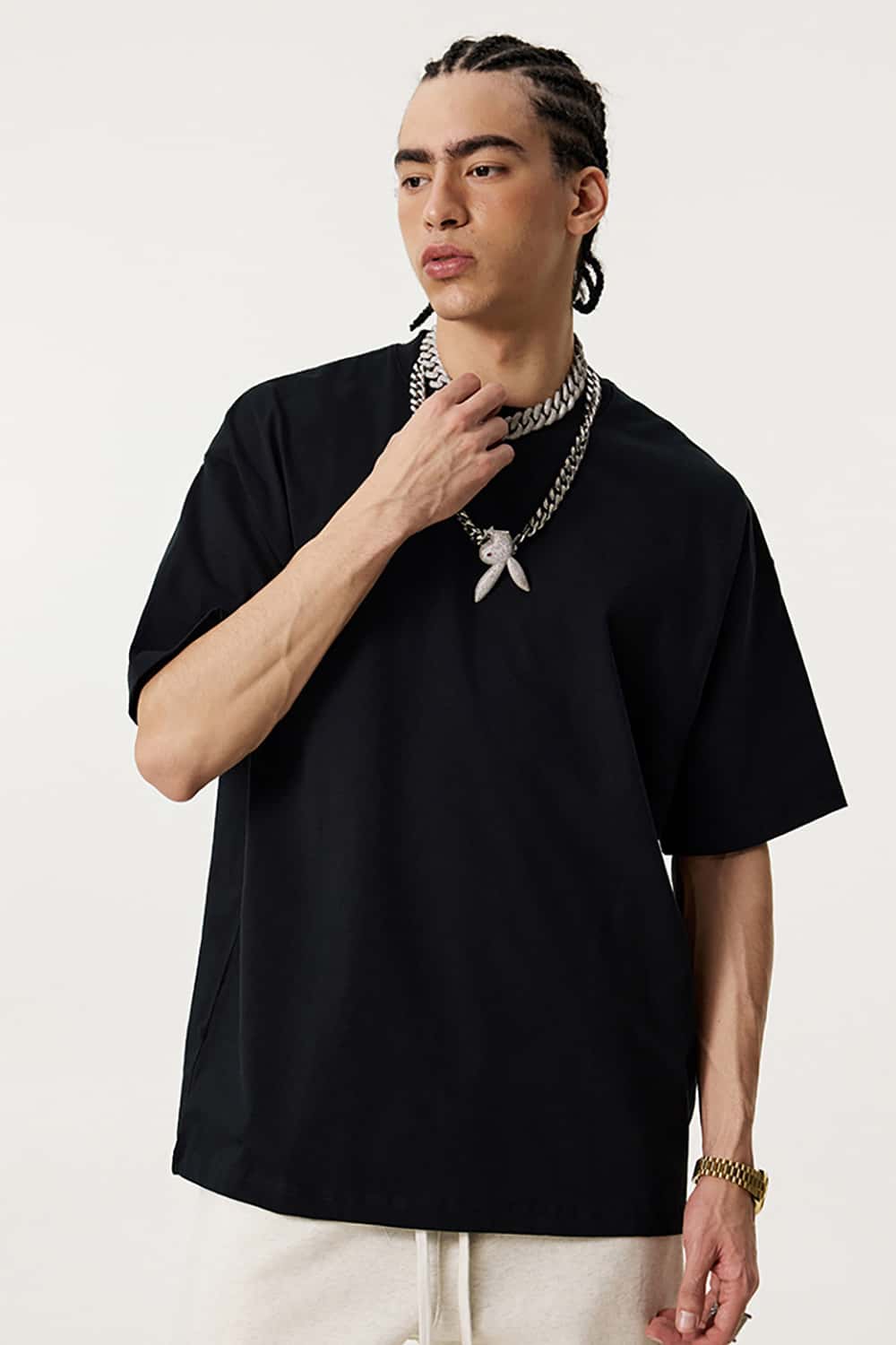 180g Low Shrink Pure Cotton Drop Shoulder Solid Color Short Sleeve T-Shirt