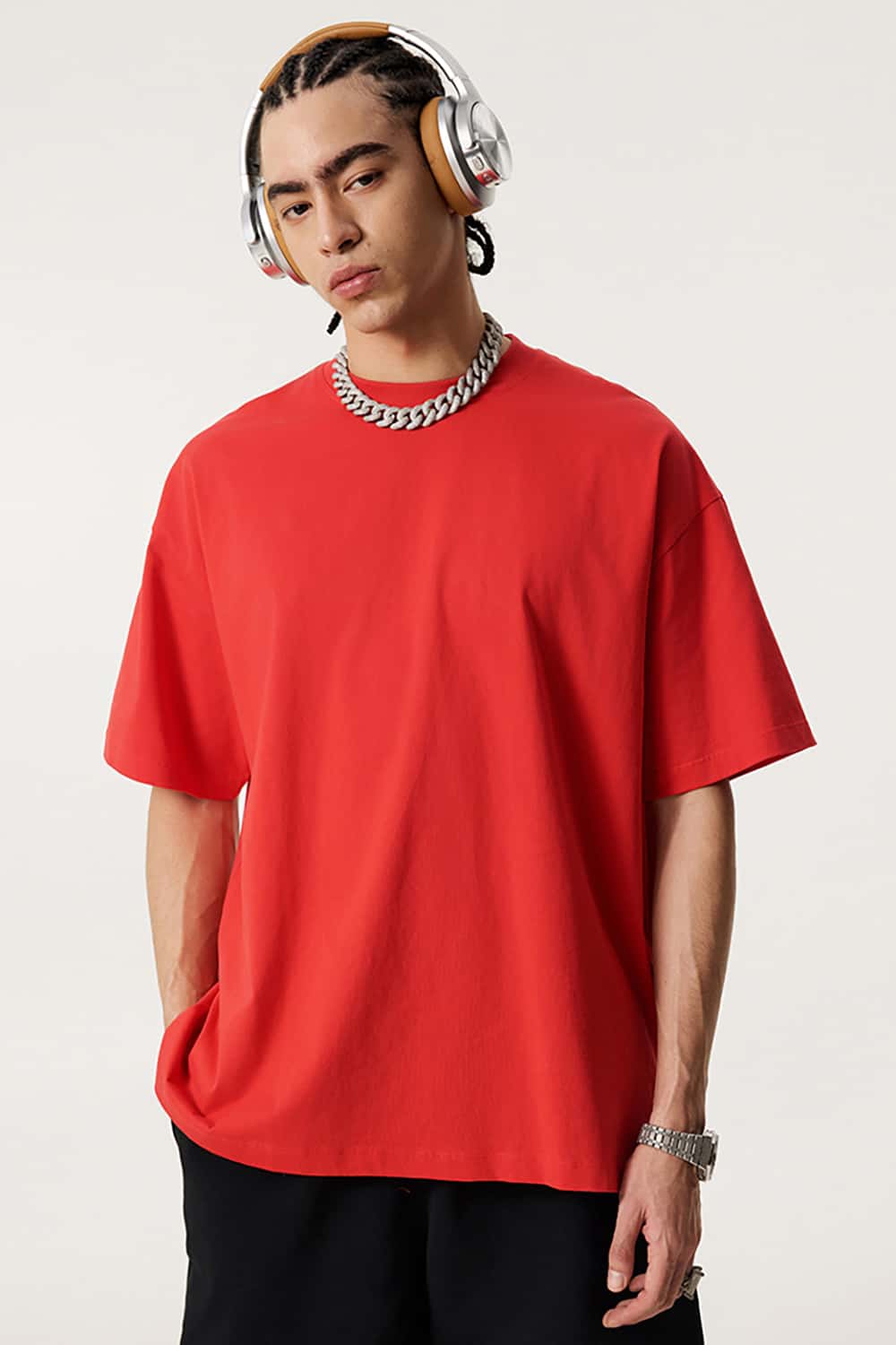 180g Low Shrink Pure Cotton Drop Shoulder Solid Color Short Sleeve T-Shirt