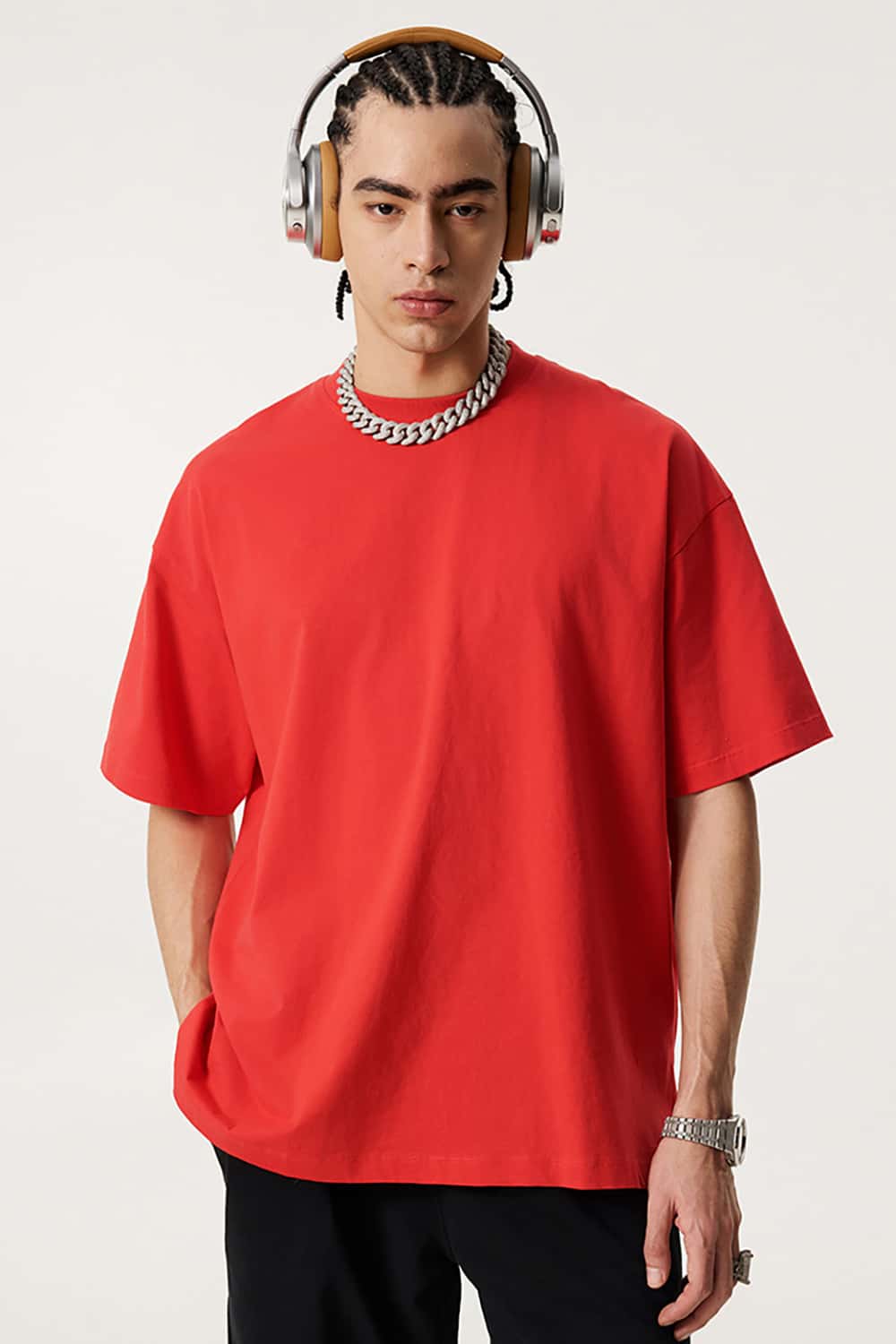 180g Low Shrink Pure Cotton Drop Shoulder Solid Color Short Sleeve T-Shirt